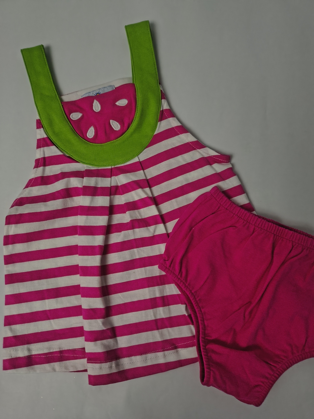 Florence Eiseman Pink and White Striped Tank Set with Green Trim